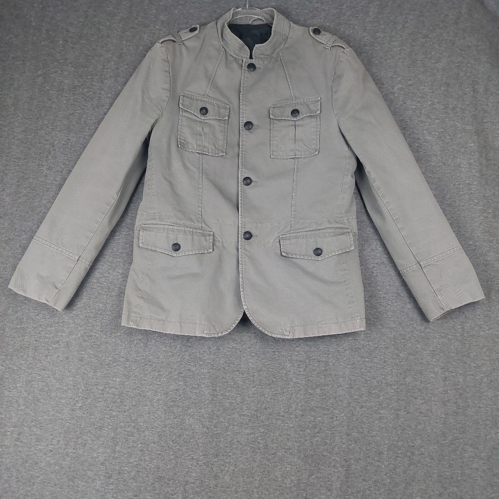 KENNETH COLE REACTION MENS GRAY DENIM UTILITY MILITARY BUTTON UP JACKET SZ L/44